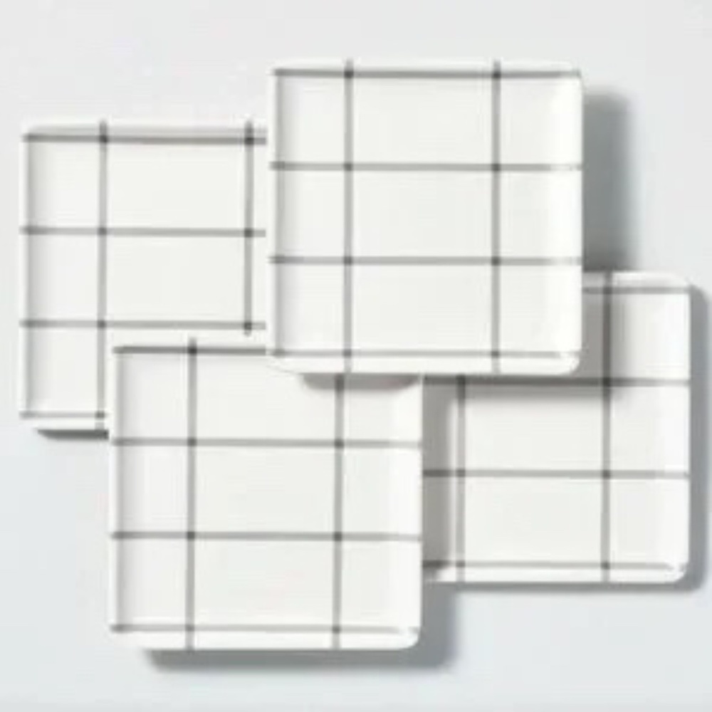Hearth & Hand With Magnolia 4 Pack Grid Pattern Bamboo Melamine Appetizer Plates